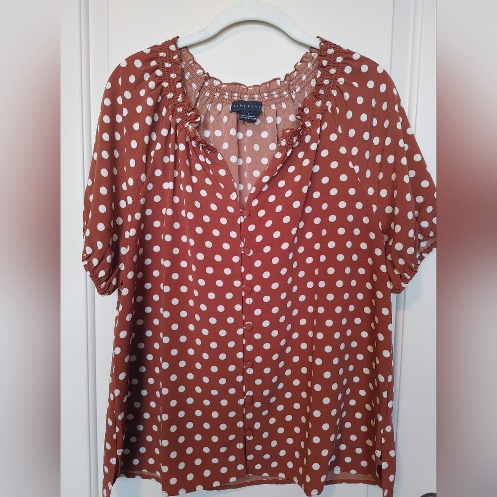 Sanctuary brand Polka-dot Peasant Top, Size L, NWOT